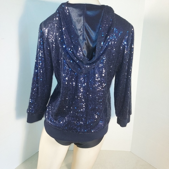 Chicos Zenergy Navy Blue Sequined Hoodie Jacket size 0 - Picture 2 of 5